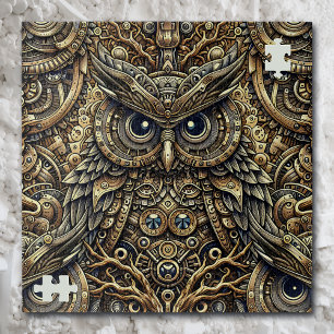 Steampunk Metal Gears and Owl Jigsaw Puzzle