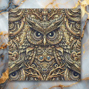 Steampunk Metal Gears and Owl Print