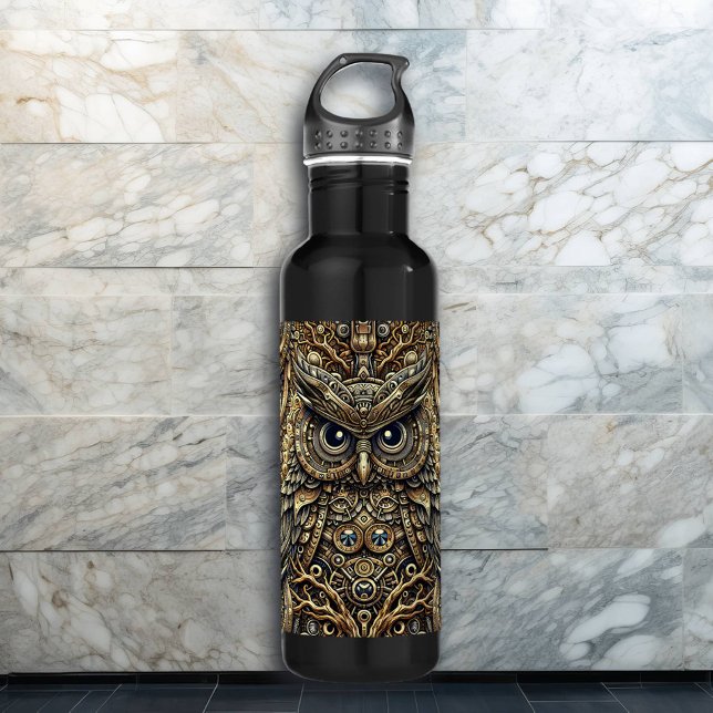 Steampunk Metal Gears and Owl  Stainless Steel Water Bottle (Creator Uploaded)