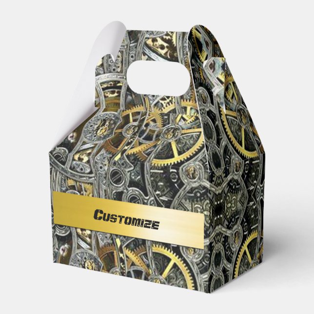 Steampunk Metal Gears Gable Favor Box (Front Side)