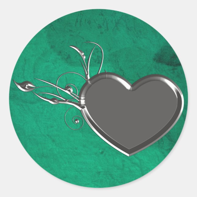 Steampunk Metal Heart Classic Round Sticker (Front)