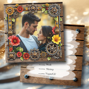 Steampunk Metal & Wood Personalized Wedding RSVP Save The Date