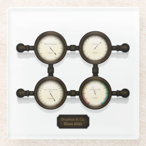 Steampunk Meters  Gauges Customizable Plaque  Glass Coaster