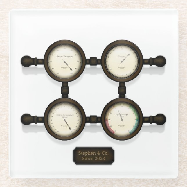 Steampunk Meters & Gauges Customizable Plaque  Glass Coaster (Front)