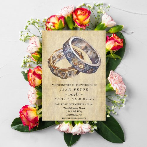 Steampunk Modern Rings Minimalistic  Invitation