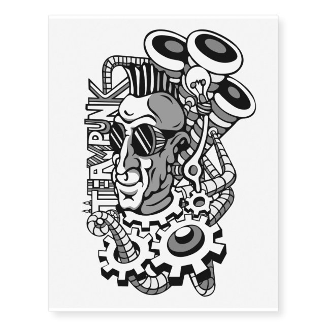 steampunk mohawk haircut man temporary tattoos (Front)