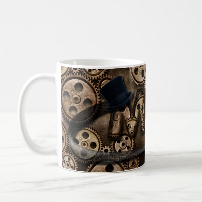 Steampunk Mom Bronze Gears Top Hat Coffee Mug (Left)