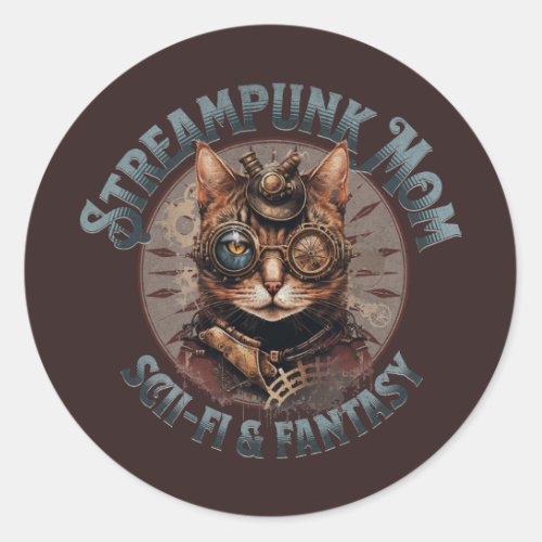 Steampunk Mom Cat Classic Round Sticker