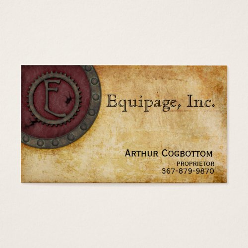 Steampunk Monogram Antique Claret E Business Card Template