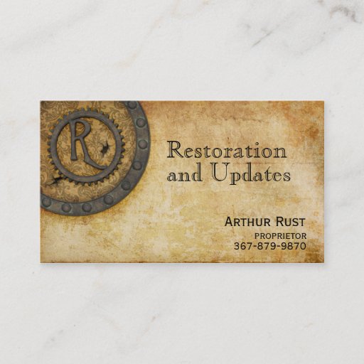 Customizable Steampunk Monogram Antique R Business Card Template