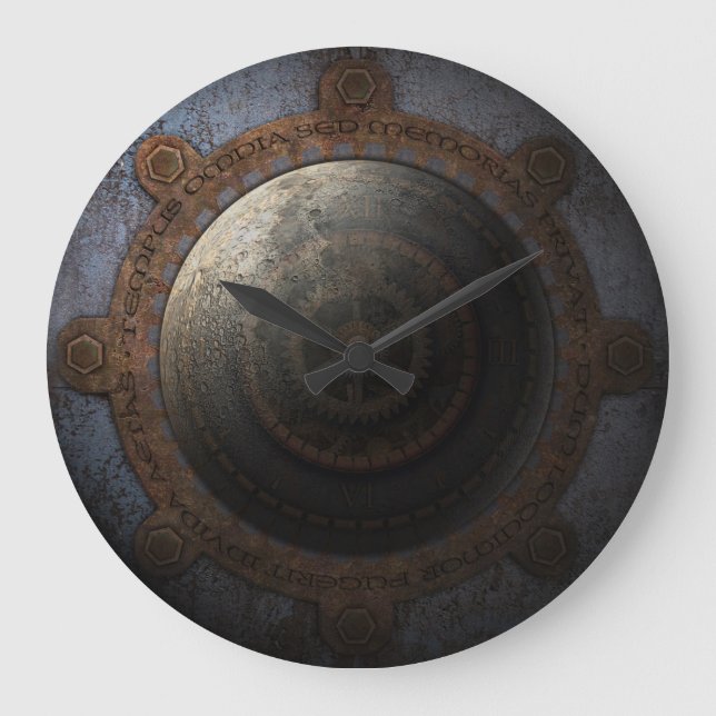 Steampunk Moon Clock Time Metal Gears (Front)