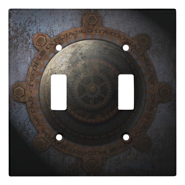 Steampunk Moon Clock Time Metal Gears Light Switch Cover (Front)