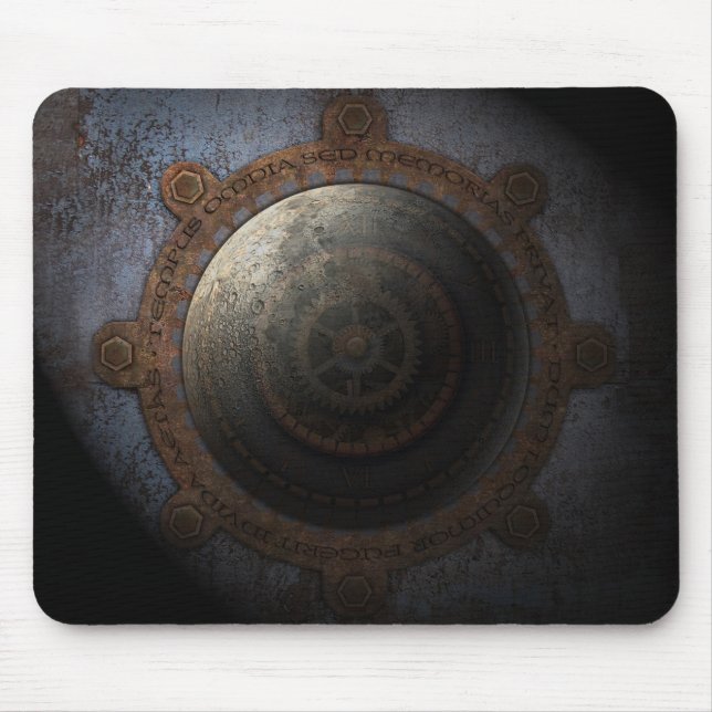 Steampunk Moon Clock Time Metal Gears Mouse Pad (Front)