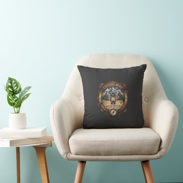 Steampunk Mountain Badge with Lantern & Map  Throw Pillow (Chair)