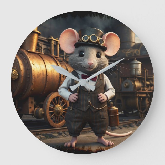 Steampunk Mouse and Train Large Clock (Front)