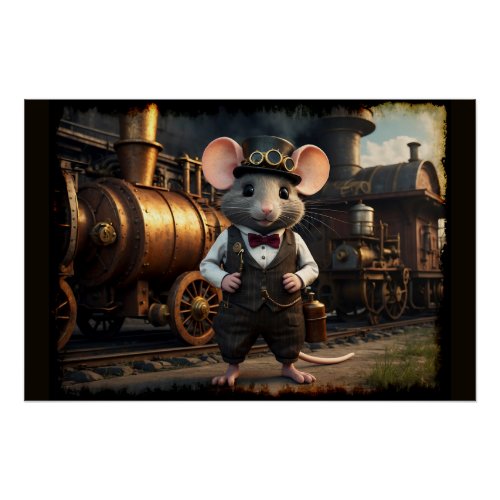 Steampunk Mouse and Train Poster
