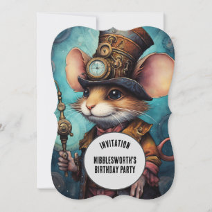 Steampunk Mouse Captain Custom name Invitation