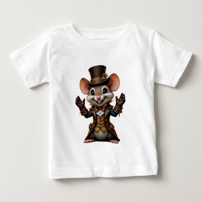 Steampunk Mouse Charm – Cute Clockwork Tophat T-Sh Baby T-Shirt (Front)