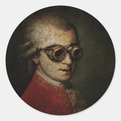Steampunk Mozart Classic Round Sticker