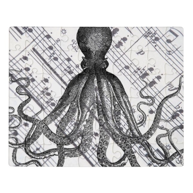 steampunk music nautical marine vintage octopus jigsaw puzzle (Puzzle Horizontal)