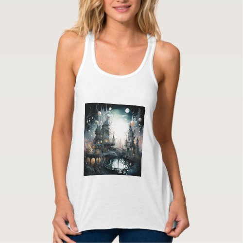 Steampunk Mysterious Castle Next to Pond Tank Top
