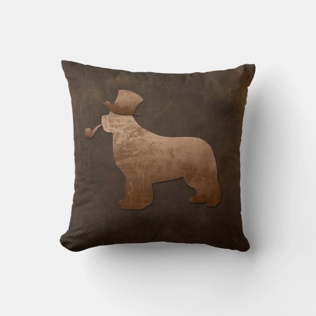 Steampunk Newfoundland Dog Throw Pillow (Front)
