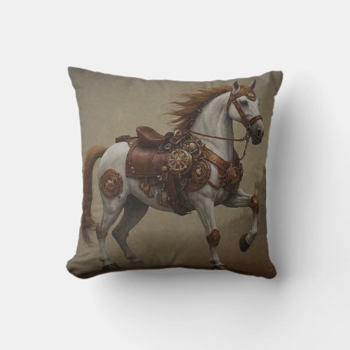 Steampunk Noble Arabian Horse Throw Pillow