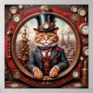Steampunk noble cat in an industrial world poster
