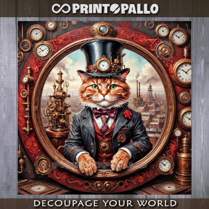 Steampunk noble red cat in a frame - Decoupage  Wrapping Paper Sheets