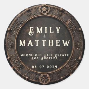 Steampunk Noir Affair Wedding Classic Round Sticker