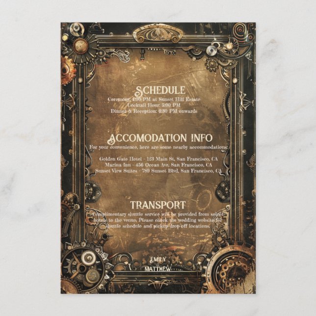 Steampunk Noir Affair Wedding Enclosure Card (Front)