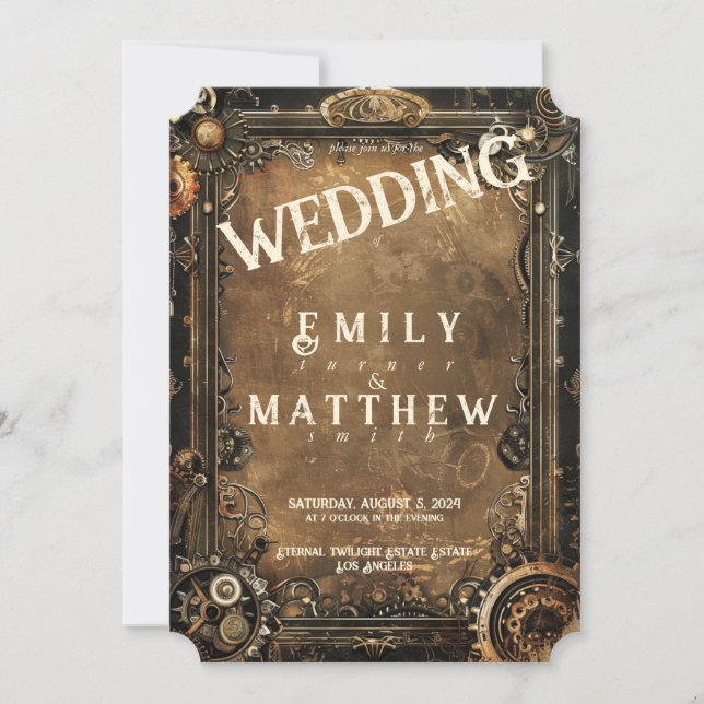 Steampunk Noir Affair Wedding Invitation (Front)