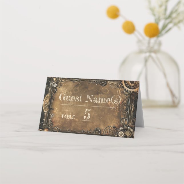 Steampunk Noir Affair Wedding Place Card (Front)