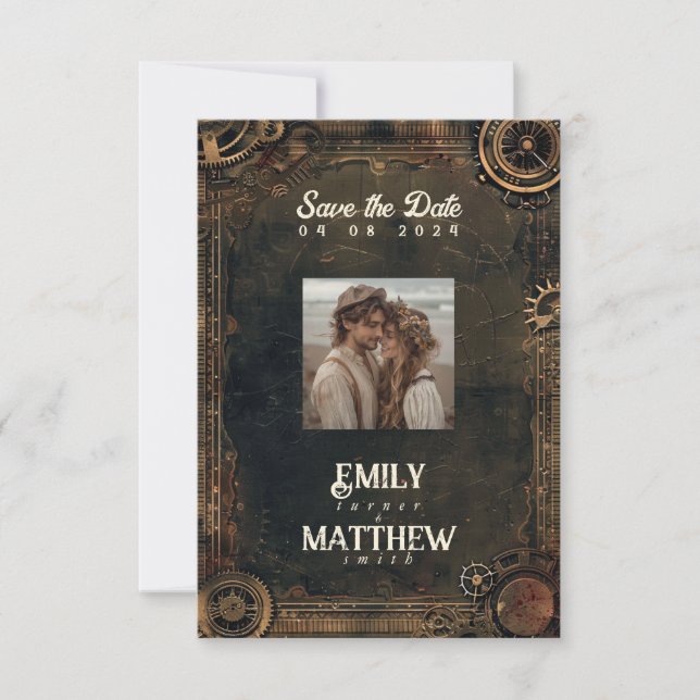 Steampunk Noir Affair Wedding Save The Date (Front)