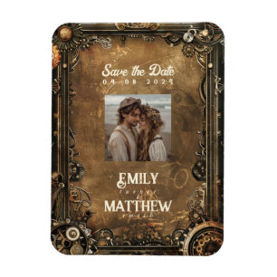 Steampunk Noir Affair Wedding Save The Date Magnet