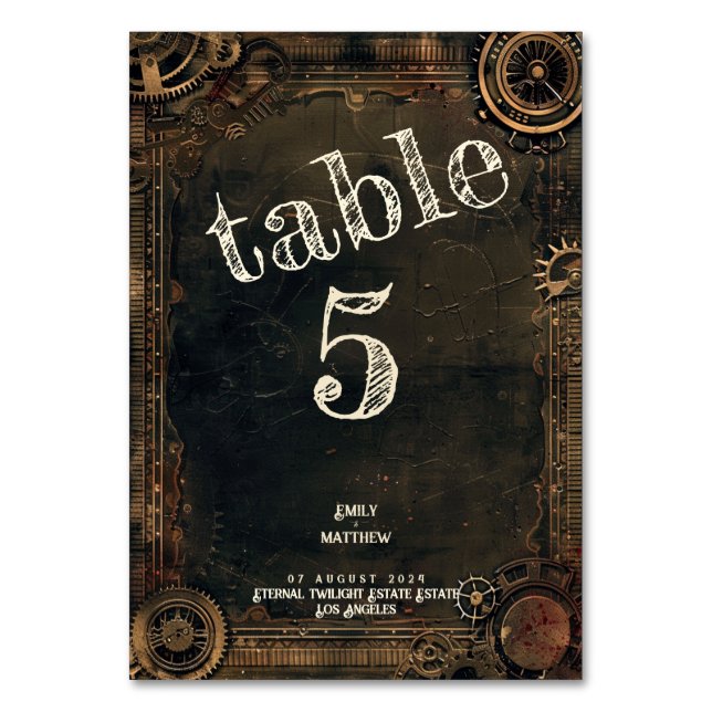 Steampunk Noir Affair Wedding Table Number (Front)