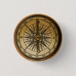 Steampunk Nostalgic Old Brass Compass Button at Zazzle