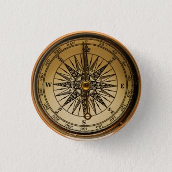 Steampunk Nostalgic Old Brass Compass Button by RavenSpiritPrints at Zazzle