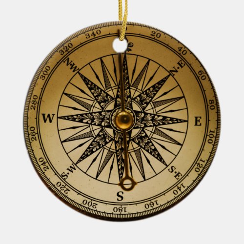 Steampunk Nostalgic Old Brass Compass Ceramic Ornament