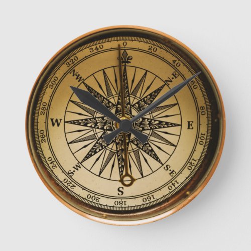 Steampunk Nostalgic Old Brass Compass Round Clock