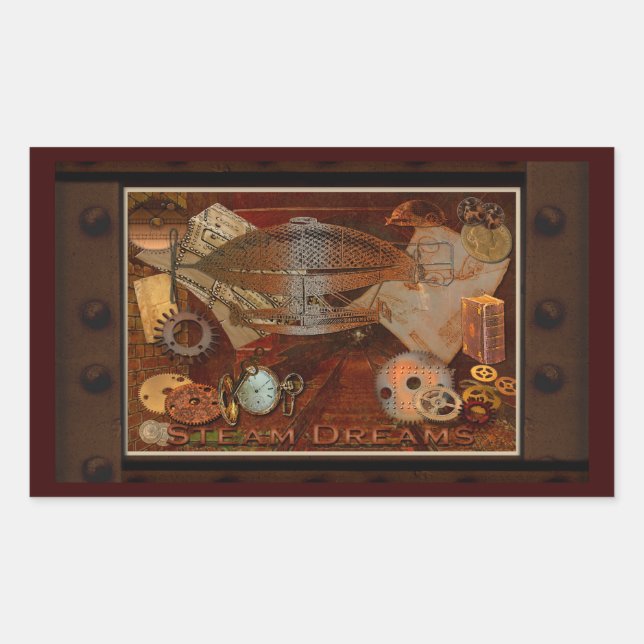 Steampunk Nostalgic Victorian Collage Art Rectangular Sticker (Front)