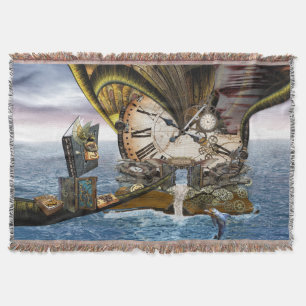Steampunk ocean library throw blanket