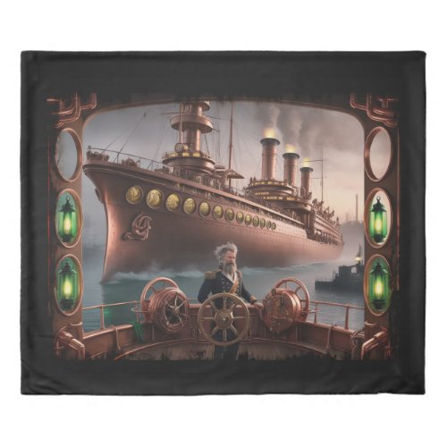 Steampunk Ocean_liner Leaves Dock Duvet Cover