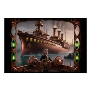 Steampunk Ocean-liner Leaves Dock Poster