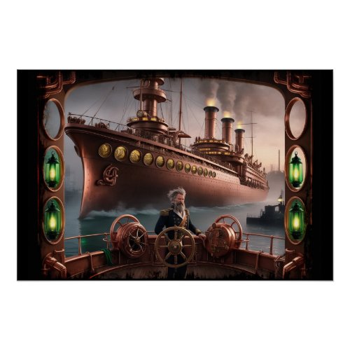 Steampunk Ocean_liner Leaves Dock Poster