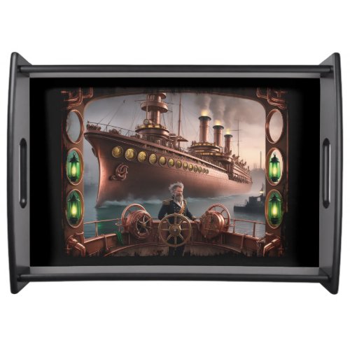 Steampunk Ocean_liner Leaves Dock Serving Tray