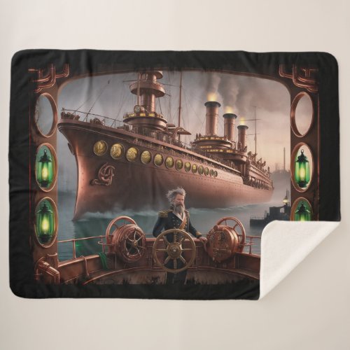 Steampunk Ocean_liner Leaves Dock Sherpa Blanket