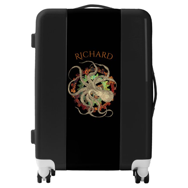 Steampunk Octopus & Clockwork Gears Personalized Luggage (Front)