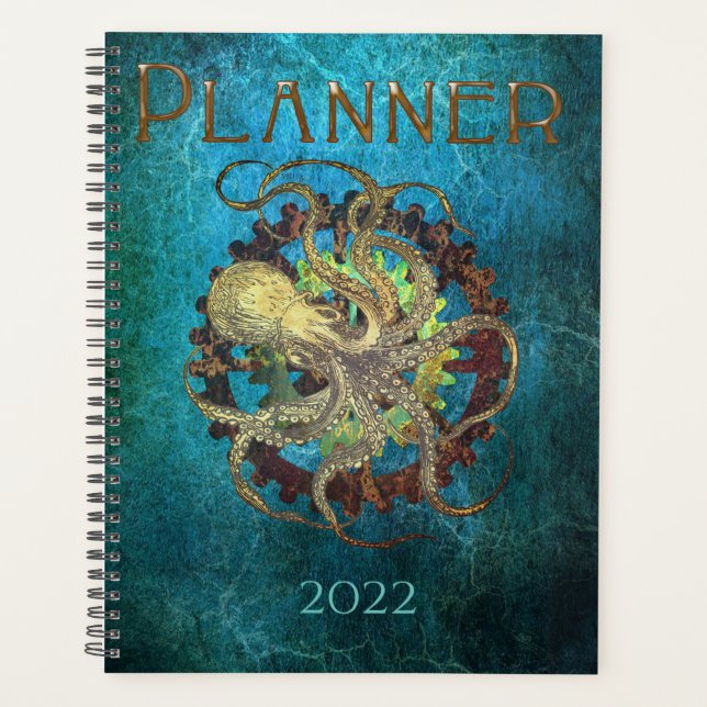 Steampunk Octopus & Clockwork Gears  Planner (Front)