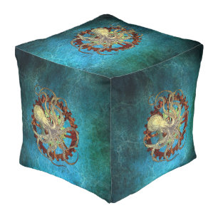 Steampunk Octopus & Clockwork Gears Pouf